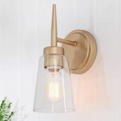 Modern Kitchen Wall Light, Dule 1-Light Gold Wall Sconce Bathroom Vanity Light with Cylinder Clear Glass Shade by Uolfin