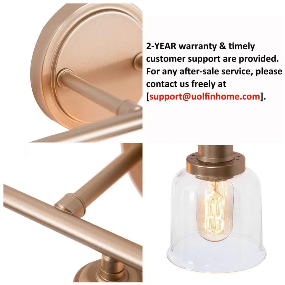 Modern Bell Bathroom Vanity Light Mila 3-Light Brass Gold Circle Powder Room Wall Sconce Light with Clear Glass Shades by Uolfin - Image 4
