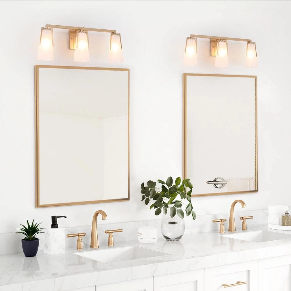 22 in. Modern Farmhouse Gold Bathroom Vanity Light, 3-Light Wall Sconces Lighting with Bell Frosted Glass Shades by Uolfin - Image 3