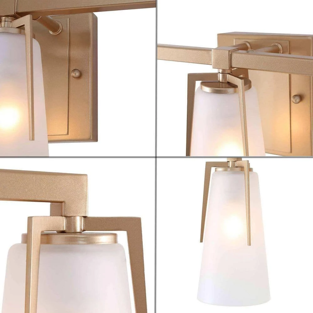 22 in. Modern Farmhouse Gold Bathroom Vanity Light, 3-Light Wall Sconces Lighting with Bell Frosted Glass Shades by Uolfin - Image 5