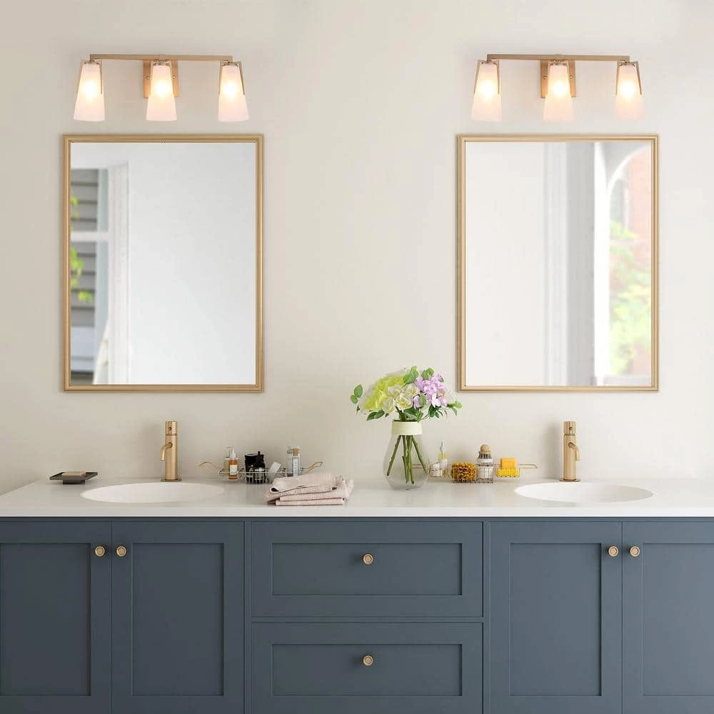 22 in. Modern Farmhouse Gold Bathroom Vanity Light, 3-Light Wall Sconces Lighting with Bell Frosted Glass Shades by Uolfin - Image 2