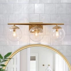 Modern Gold Bathroom Vanity Light, 3-Light Farmhouse Brass Wall Sconce with Clear Globe Glass Shades by Uolfin