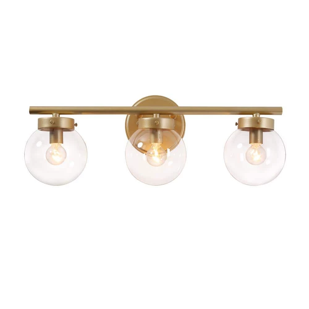 Modern Gold Bathroom Vanity Light, 3-Light Farmhouse Powder Room Globe Vanity Wall Light with Clear Glass Shades by Uolfin - Image 9