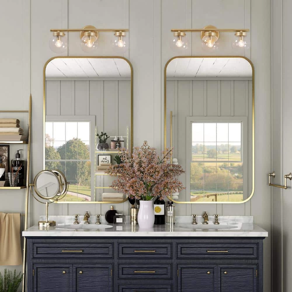 Modern Gold Bathroom Vanity Light, 3-Light Farmhouse Powder Room Globe Vanity Wall Light with Clear Glass Shades by Uolfin - Image 8