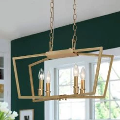 Modern Minimalist Gold Bedroom Chandelier, 4-Light Farnhouse Kitchen Dining Room Candlestick Chandelier Ceiling Light by Uolfin