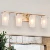 28 in. Modern Farmhouse Bathroom Vanity Light, 4-Light Contemporary Gold Wall Sconces with Bell Frosted Glass Shades by Uolfin