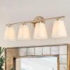 Farmhouse Gold Bathroom Vanity Lights, 26.5 in. 4-Light Modern Wall Sconce with Fabric Shades by Uolfin