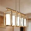 Modern Dining Room Linear Chandelier(s) 5-Light Gold Bedroom Chandelier Rectangle Chandelier with Frosted Glass Shades by Uolfin