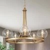 Modern Gold Chandelier Pendant Light 5-Light Wagon Wheel Dining Room Chandelier with Seed Glass Shades by Uolfin