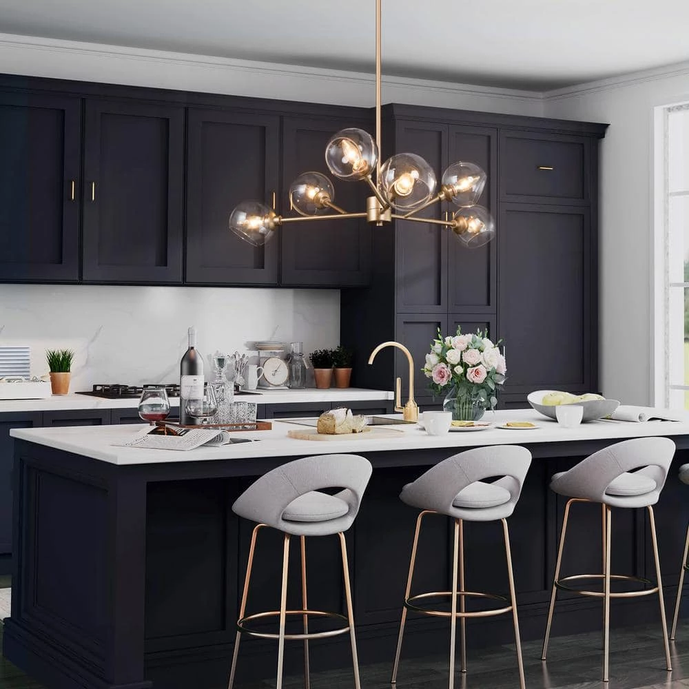 Modern Gold Dining Room Chandelier, Bubble 31.5 in. 6-Light Farmhouse Sputnik Bedroom Chandelier with Clear Glass Shades by Uolfin - Image 4