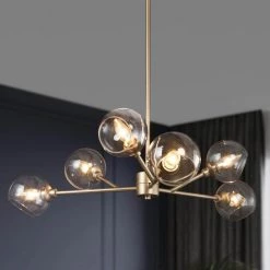 Modern Gold Dining Room Chandelier, Bubble 31.5 in. 6-Light Farmhouse Sputnik Bedroom Chandelier with Clear Glass Shades by Uolfin