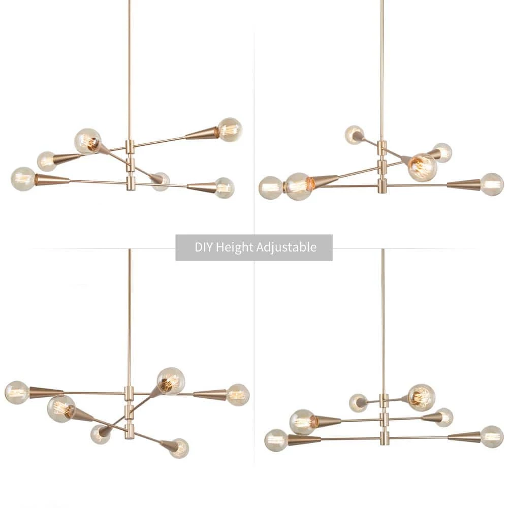 Modern Sputnik Island Chandelier Light Dule 6-Light Brass Gold Linear Chandelier Lighting for Dining Room by Uolfin - Image 4