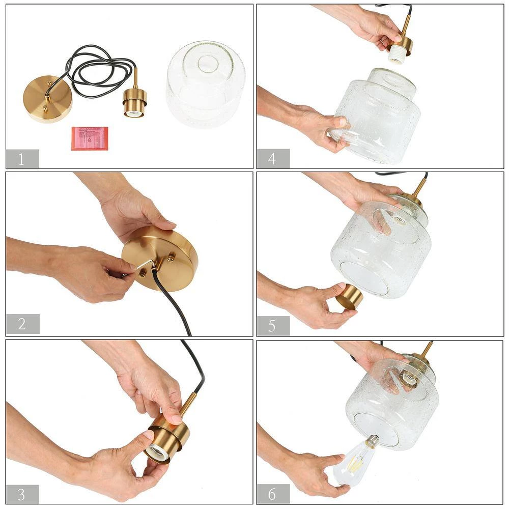 Modern Gold Bedroom Pendant Light, 1-Light Black Dining Room Island Hanging Pendant Light with Raindrops Glass Shade by Uolfin - Image 7