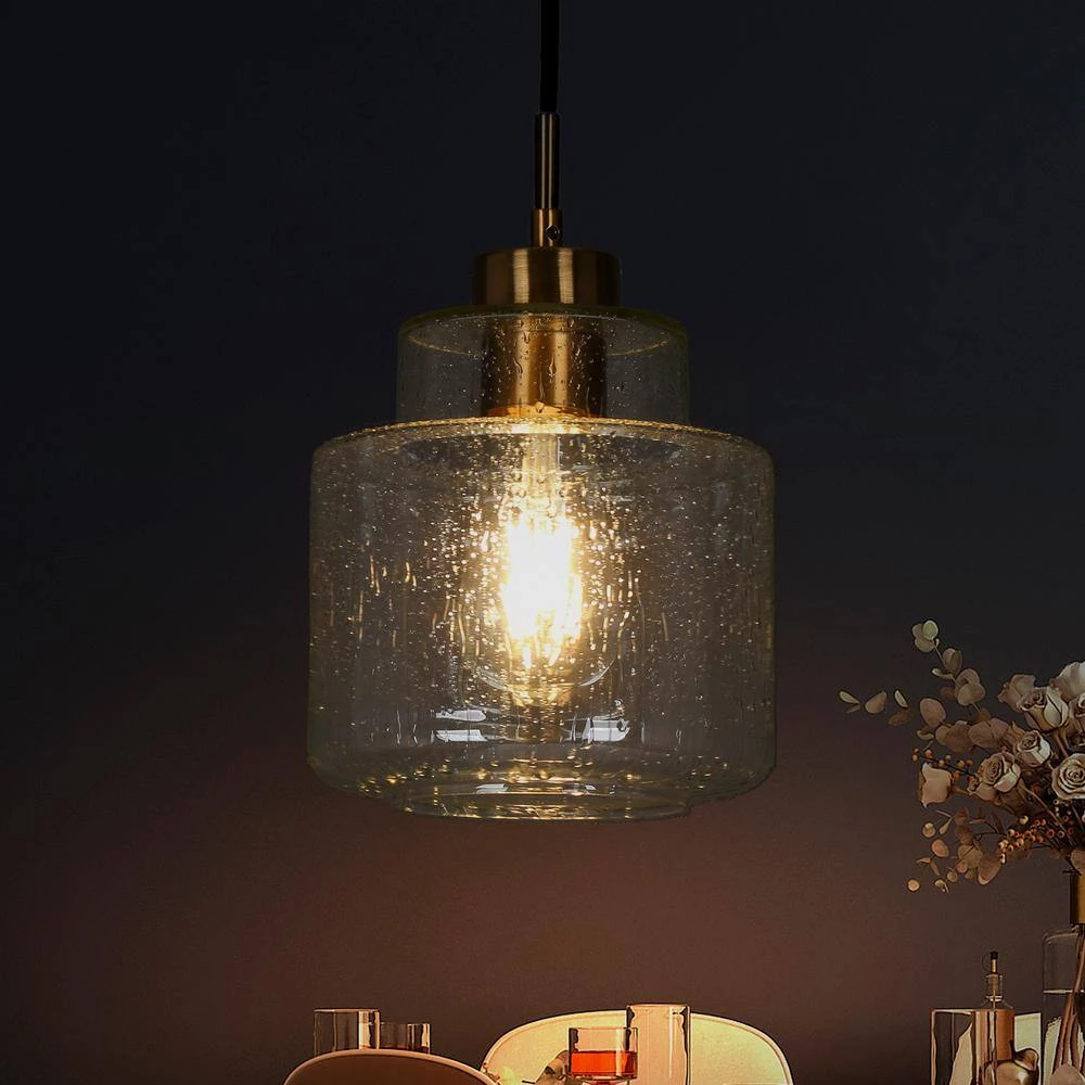 Modern Gold Bedroom Pendant Light, 1-Light Black Dining Room Island Hanging Pendant Light with Raindrops Glass Shade by Uolfin - Image 8