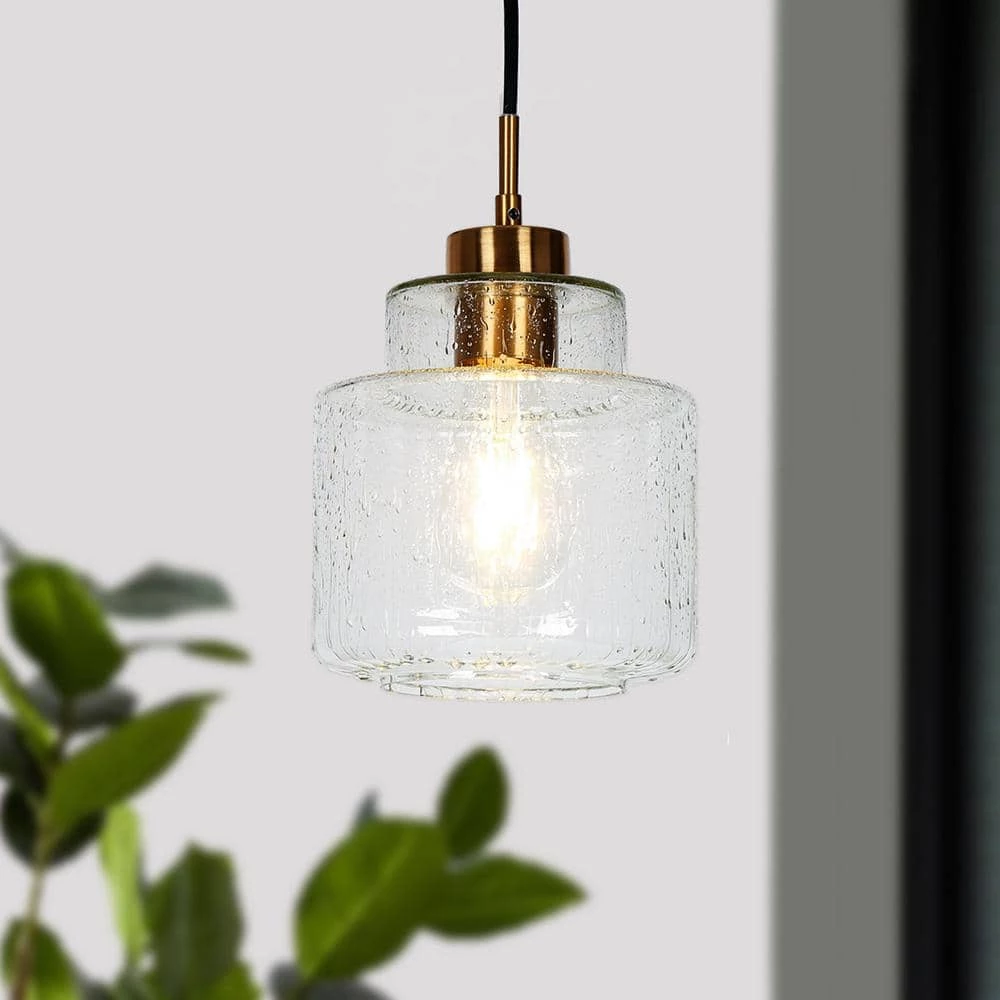 Modern Gold Bedroom Pendant Light, 1-Light Black Dining Room Island Hanging Pendant Light with Raindrops Glass Shade by Uolfin - Image 2