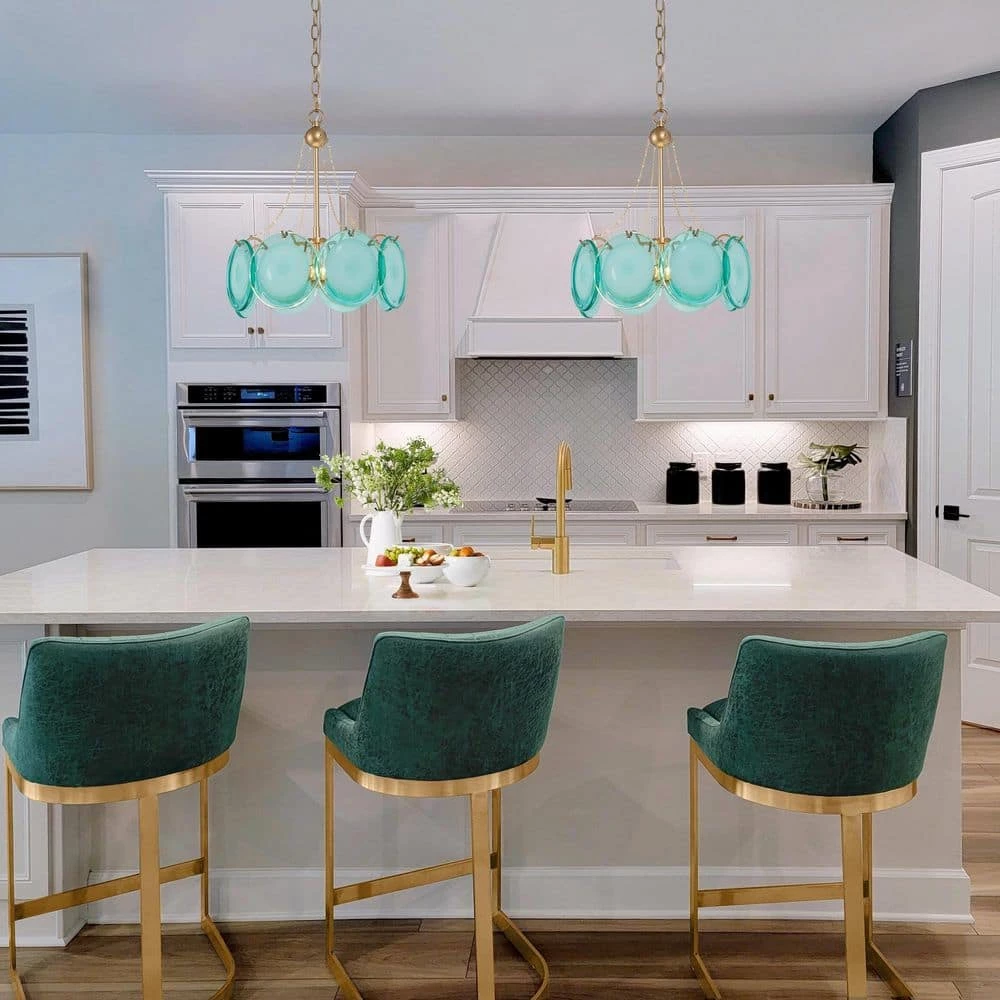 Modern Farmhouse Drum Island Chandelier Light, 3-Light Blue amd Gold Coastal Luxury Chandelier Pendant Light by Uolfin - Image 3