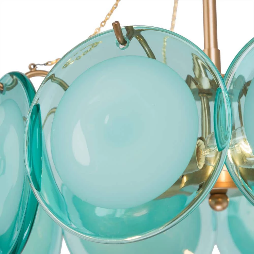 Modern Farmhouse Drum Island Chandelier Light, 3-Light Blue amd Gold Coastal Luxury Chandelier Pendant Light by Uolfin - Image 5