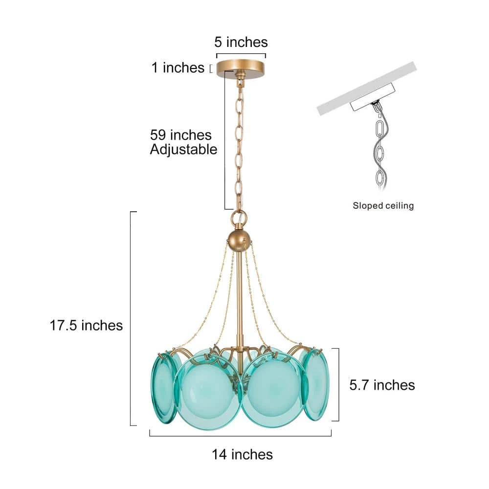 Modern Farmhouse Drum Island Chandelier Light, 3-Light Blue amd Gold Coastal Luxury Chandelier Pendant Light by Uolfin - Image 4