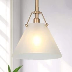 Modern Dome Kitchen Island Pendant Lighting 1-Light Gold Bell Pendant Light with Frosted Glass Shade by Uolfin