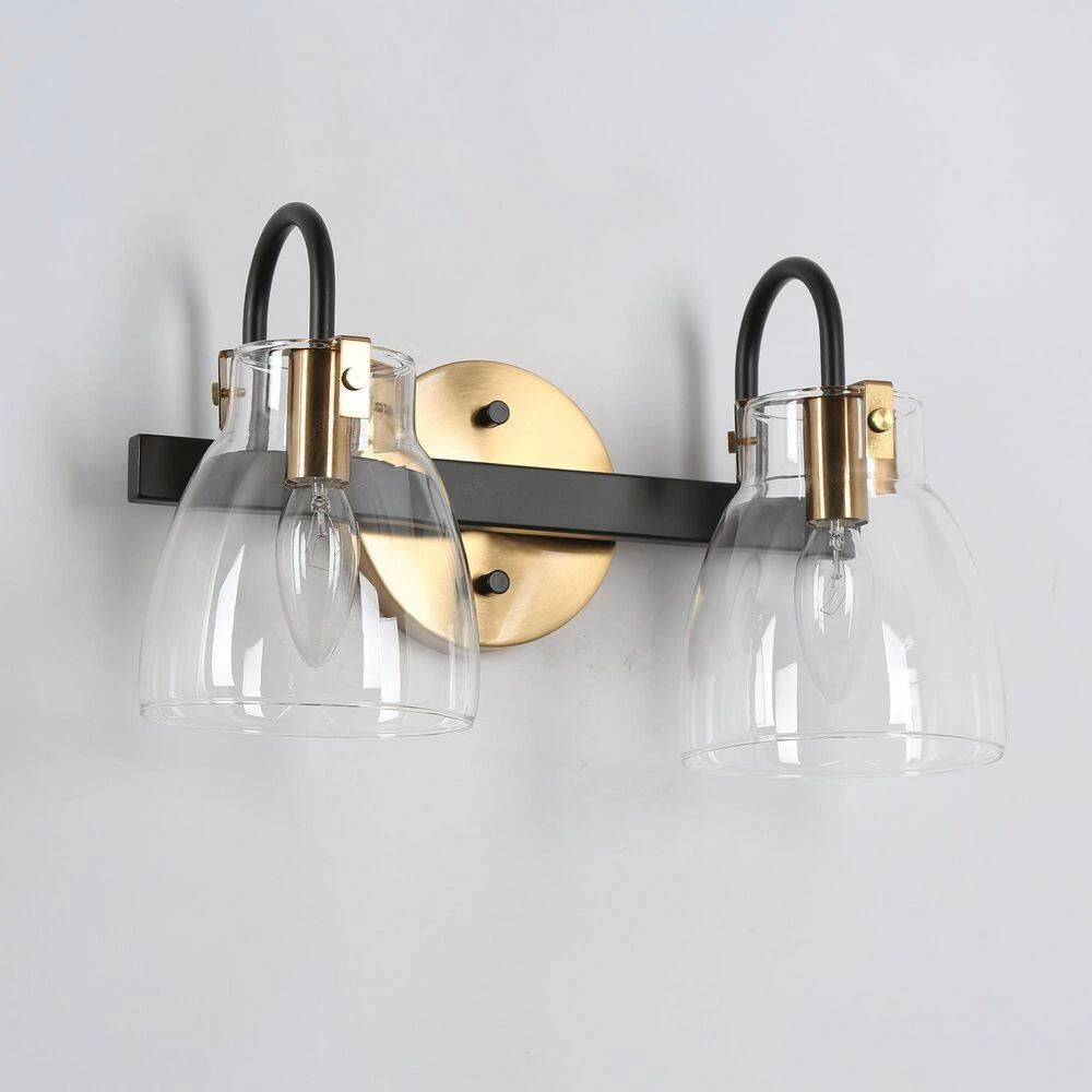 Modern Bathroom Vanity Light, 2-Light Gold and Black Wall Sconce with Clear Glass Shades by Uolfin - Image 6