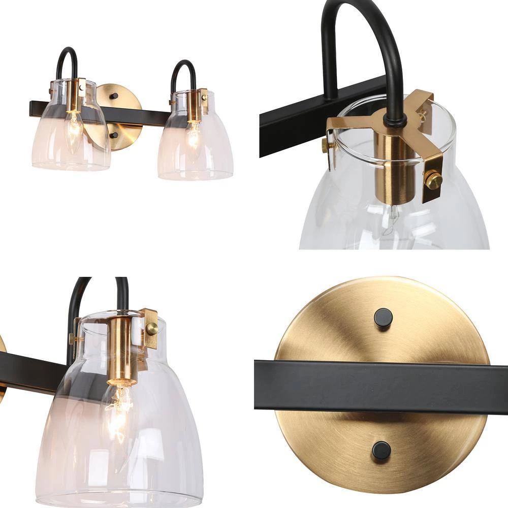 Modern Bathroom Vanity Light, 2-Light Gold and Black Wall Sconce with Clear Glass Shades by Uolfin - Image 5