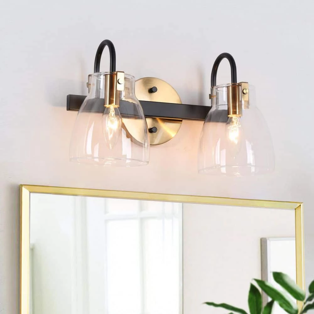Modern Bathroom Vanity Light, 2-Light Gold and Black Wall Sconce with Clear Glass Shades by Uolfin - Image 2