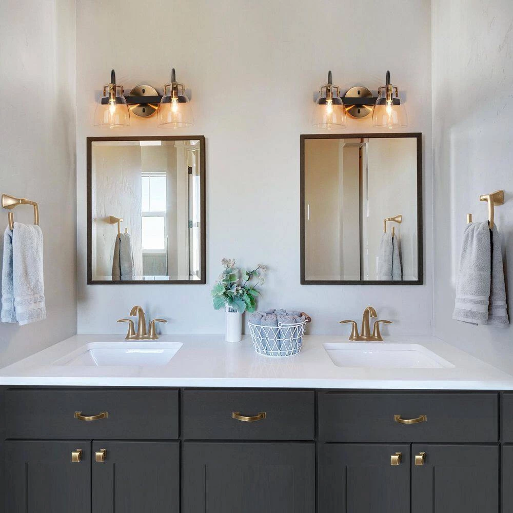 Modern Bathroom Vanity Light, 2-Light Gold and Black Wall Sconce with Clear Glass Shades by Uolfin - Image 8