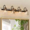 Modern Gold Bathroom Vanity Light, 4-Light Black Wall Sconces with Clear Glass Shades by Uolfin