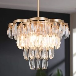 Modern Gold Bedroom Chandelier, 4-Light Cluster Island Empire Chandelier Pendant Light with Crystal Drops by Uolfin