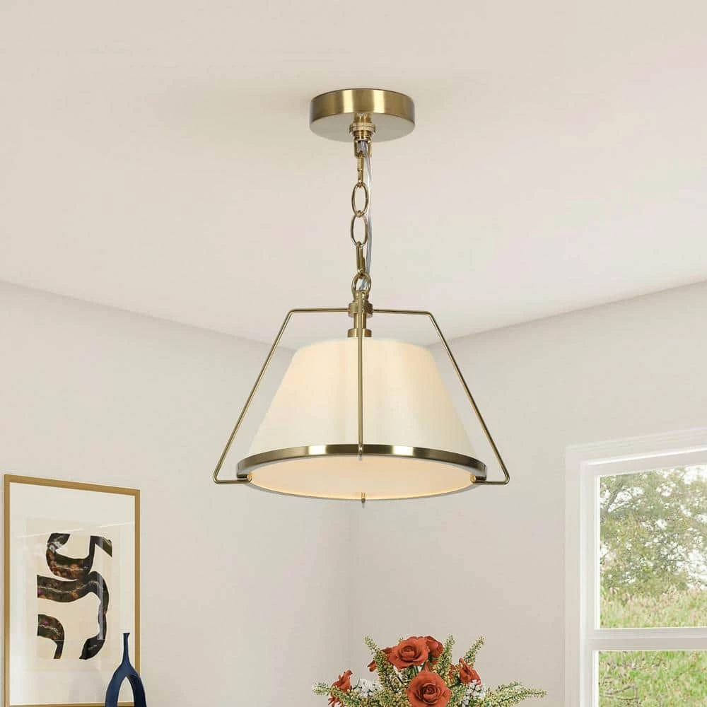 Modern Copper Gold Pendant Light, 1-Light Brass Bowl Island Pendant Light with Fabric Shade by Uolfin - Image 2