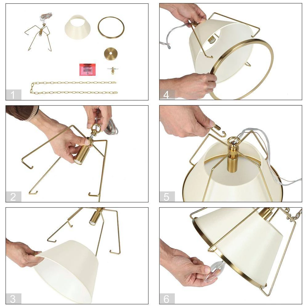 Modern Copper Gold Pendant Light, 1-Light Brass Bowl Island Pendant Light with Fabric Shade by Uolfin - Image 6