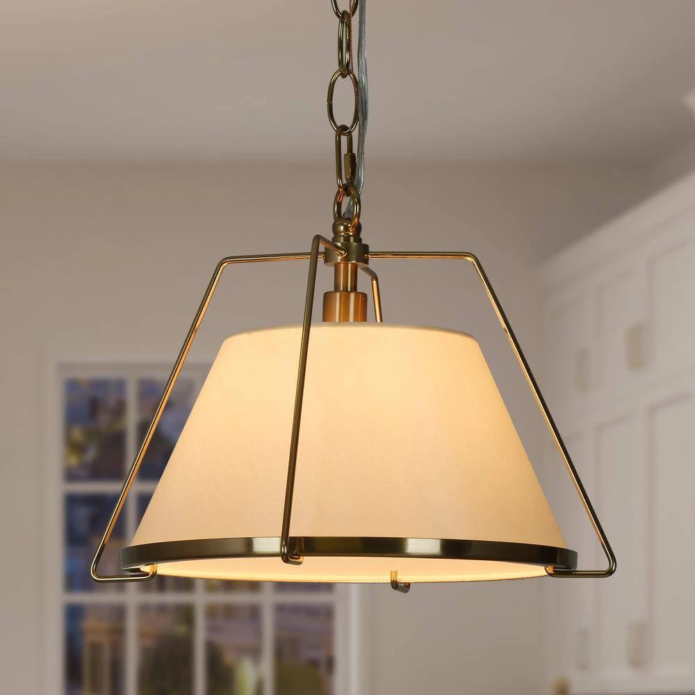 Modern Copper Gold Pendant Light, 1-Light Brass Bowl Island Pendant Light with Fabric Shade by Uolfin - Image 3