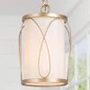 Modern Farmhouse Bedroom Pendant Light, 1-Light Gold Lantern Cage Fabric Mini Pendant by Uolfin