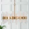 Modern Gold Kitchen Island Chandelier, Eicy 6-Light Minimalist Round Ceiling Light with Icing Glass Strips by Uolfin