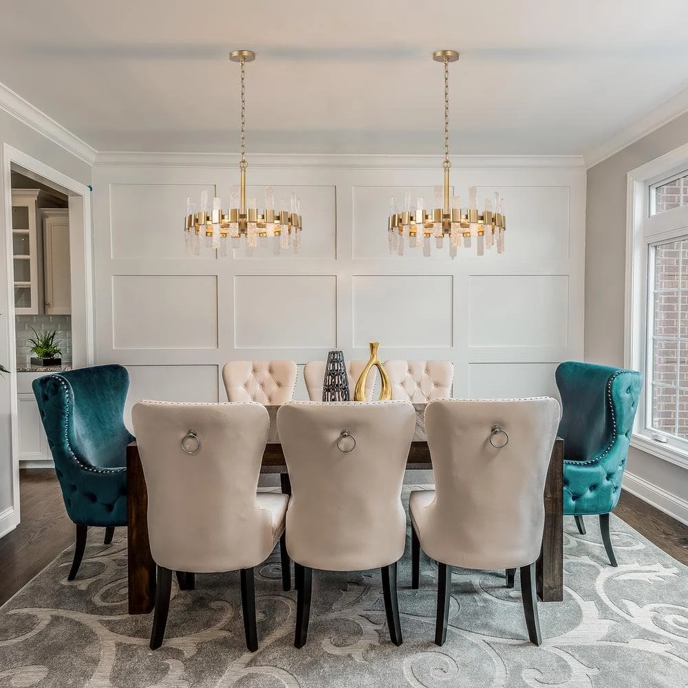 Modern Gold Kitchen Island Chandelier, Eicy 6-Light Minimalist Round Ceiling Light with Icing Glass Strips by Uolfin - Image 2