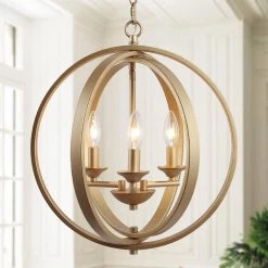 Modern Chandelier Pendant Light 3-Light Gold Globe Cage Dining Room Chandelier by Uolfin