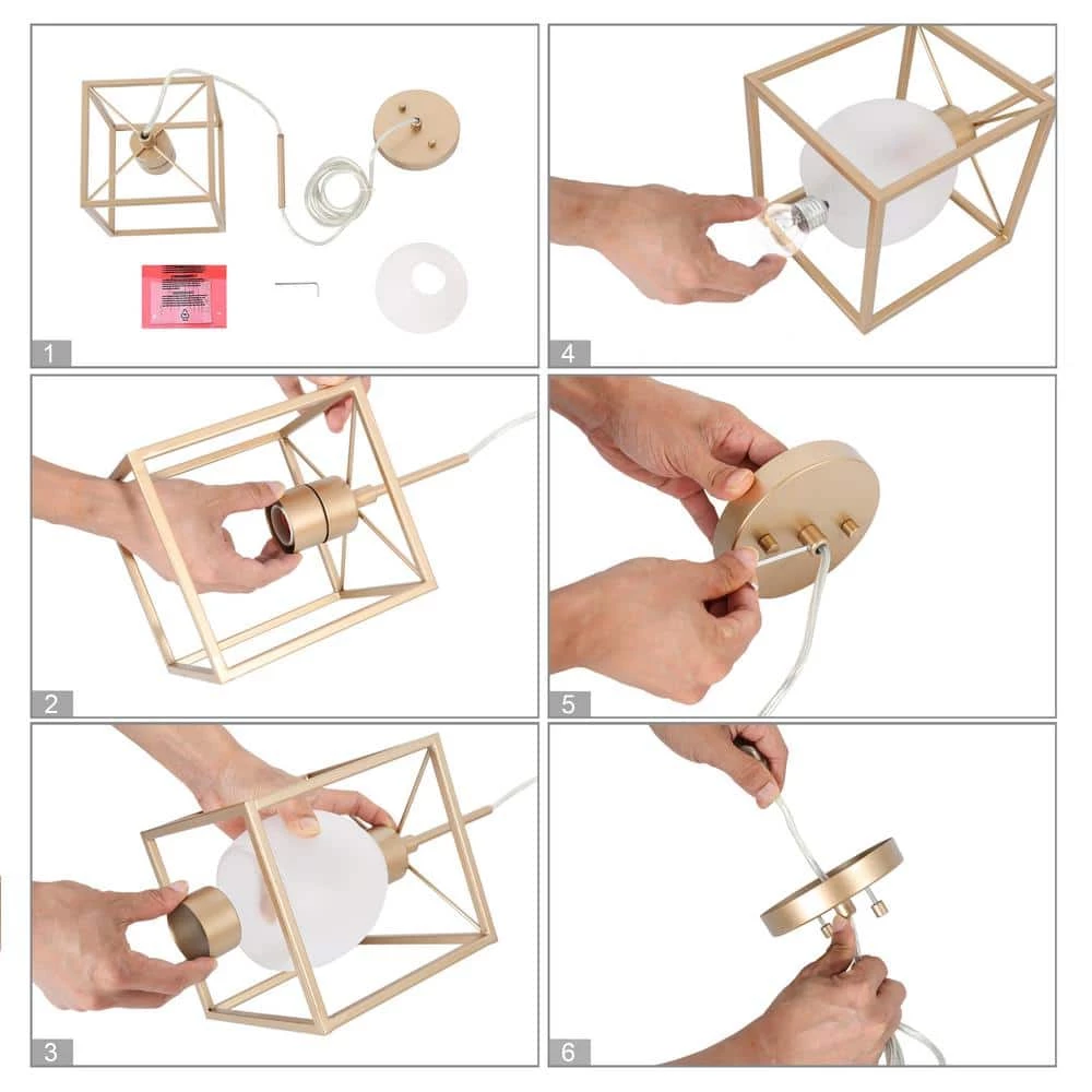 Modern Lantern Island Pendant Light Eicy 1-Light Gold Cage Chandelier Pendant Light with Frosted Glass Shade by Uolfin - Image 5