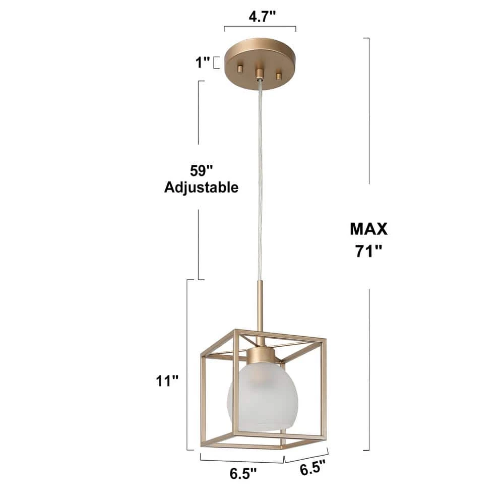 Modern Lantern Island Pendant Light Eicy 1-Light Gold Cage Chandelier Pendant Light with Frosted Glass Shade by Uolfin - Image 4