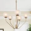 Modern Farmhouse Island Chandelier Light, 5-Light Transitional Gold Branches Chandelie with Frosted Glass Shades by Uolfin