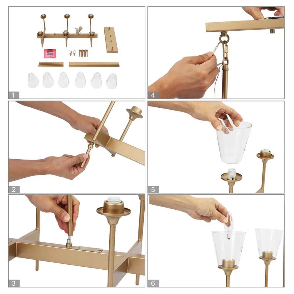 Modern Gold Dining Room Chandelier, 6-Light Island Bell Chandelier with Clear Glass Shades by Uolfin - Image 6