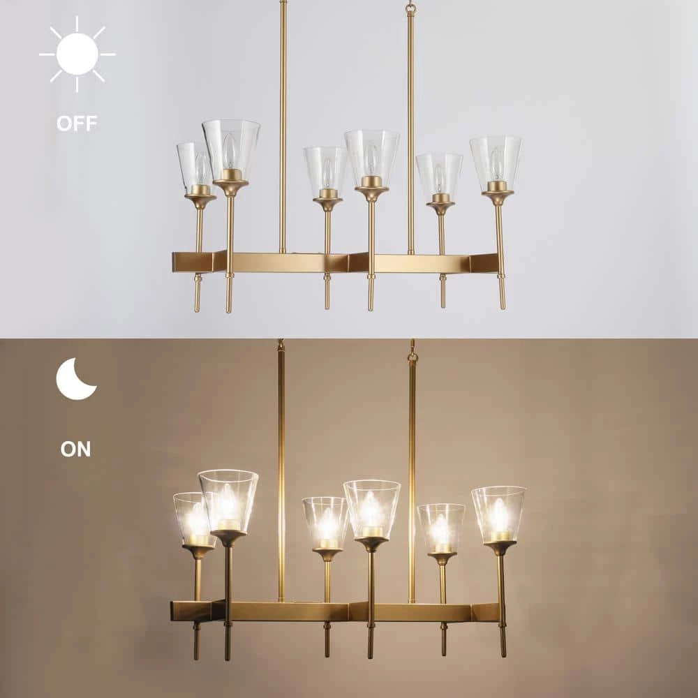 Modern Gold Dining Room Chandelier, 6-Light Island Bell Chandelier with Clear Glass Shades by Uolfin - Image 7