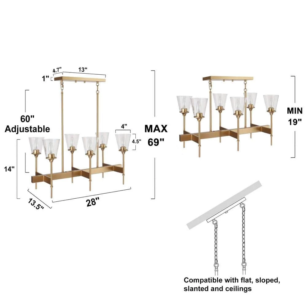 Modern Gold Dining Room Chandelier, 6-Light Island Bell Chandelier with Clear Glass Shades by Uolfin - Image 4