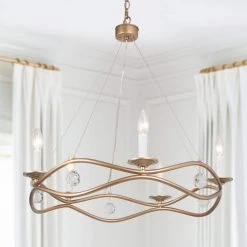 Modern Farmhouse Island Drum Chandelier Light, 5-Light Gold Transitional Candlestick Chandelier Pendant Hanging Lights by Uolfin