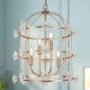 Modern Gold Hanging Chandelier Light, 4-Light Contemporary Cage Dining Room Chandelier with White Ceramic Flowers by Uolfin