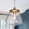 Modern Gold Minimalist Hanging Light, 1-Light Dinning Table Bubble Pendant Light with Seeded Glass Shade by Uolfin