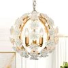Modern Globe Dining Room Chandelier 3-Light Gold Chandelier Light with White Ceramics Flowers by Uolfin