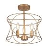 3-Light Gold Drum Chandelier Light with Open Cage Design by Uolfin
