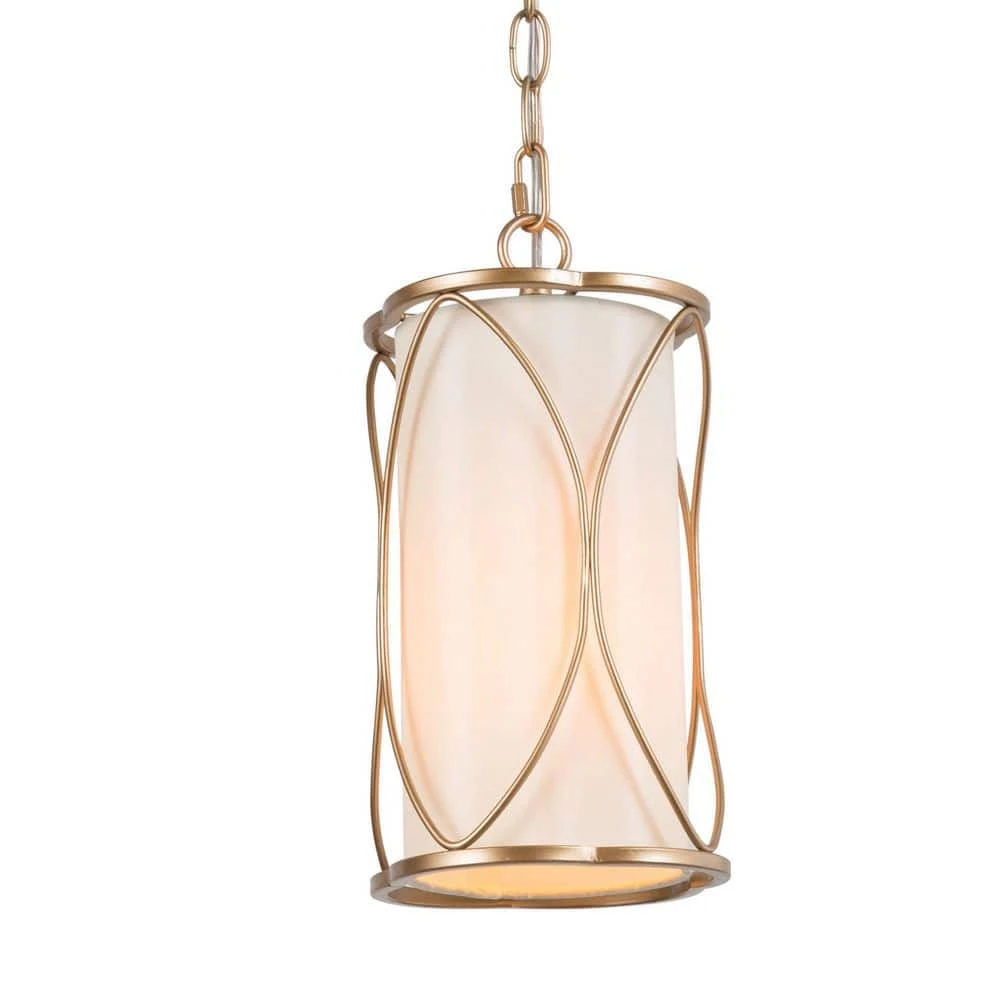 1-Light Gold Cage Drum Pendant Light with Fabric Shade by Uolfin