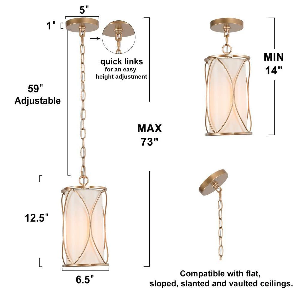 1-Light Gold Cage Drum Pendant Light with Fabric Shade by Uolfin - Image 2