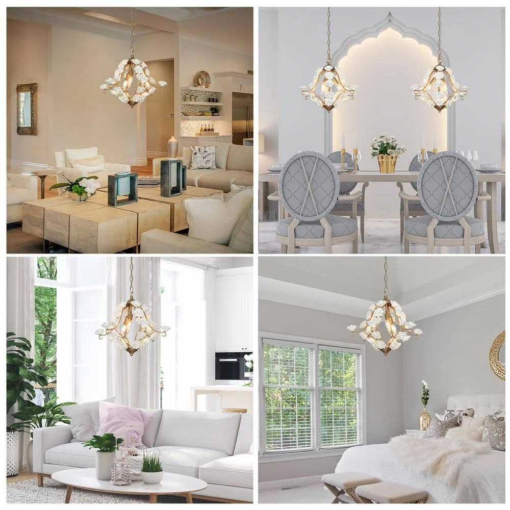 Modern Dining Room Chandelier 3-Light Gold Island Chandelier Light with White Ceramics Flowers by Uolfin - Image 3